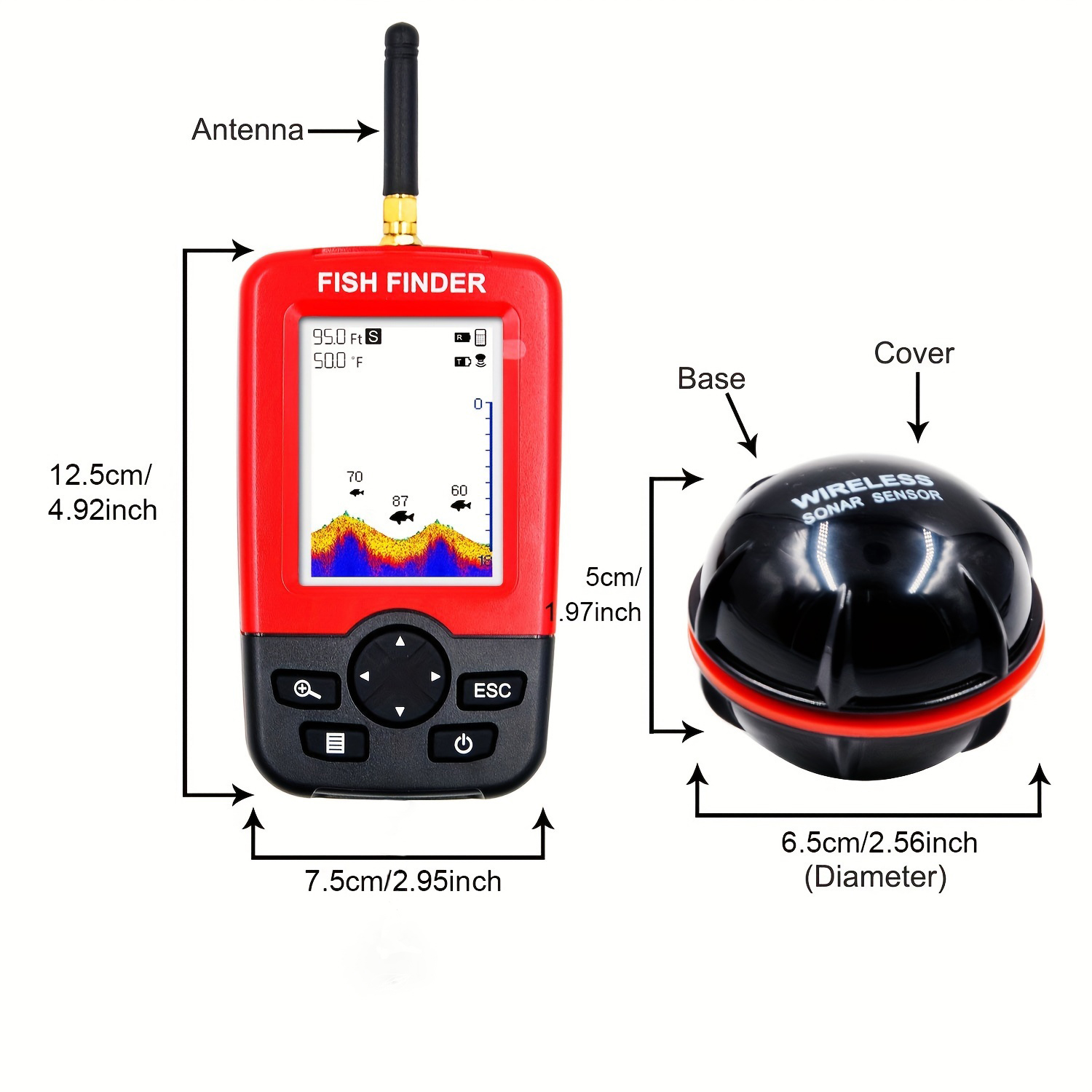 ポータブル魚群探知機、ワイヤレスソナーセンサー付き、深さ0. - Fishing Boat Depth Finder のレビューと価格